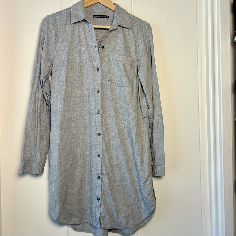 Abercrombie & Fitch Grey Herringbone Soft Cotton Shirt Dress button detail Small